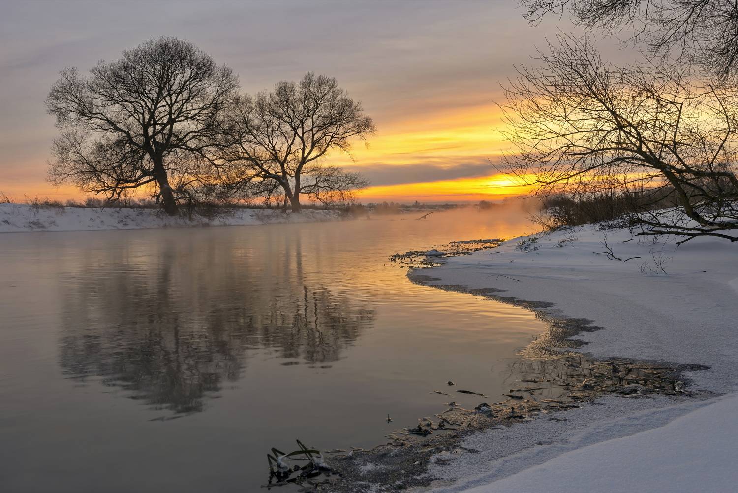 зима, свислочь, мороз, закат, Александр Гвоздь