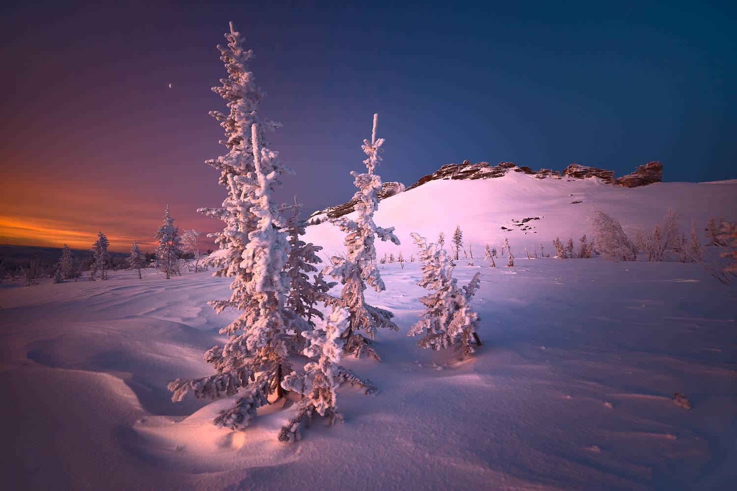 Снег, Горы, Зима, Рассвет, Андреев Сергей