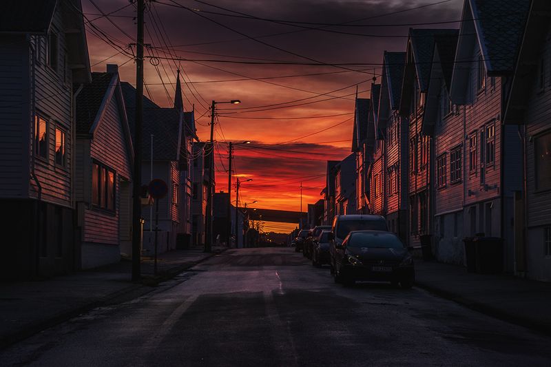 Sunrise , dark , city  ,norge,   фото превью