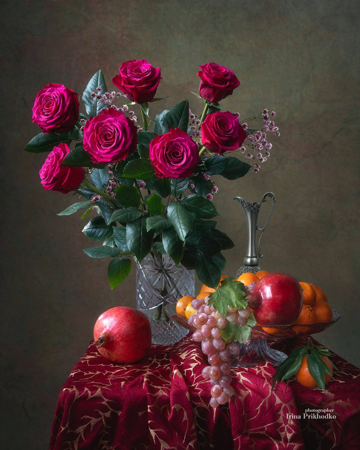 натюрморт, фрукты, розы, букет,, Приходько Ирина