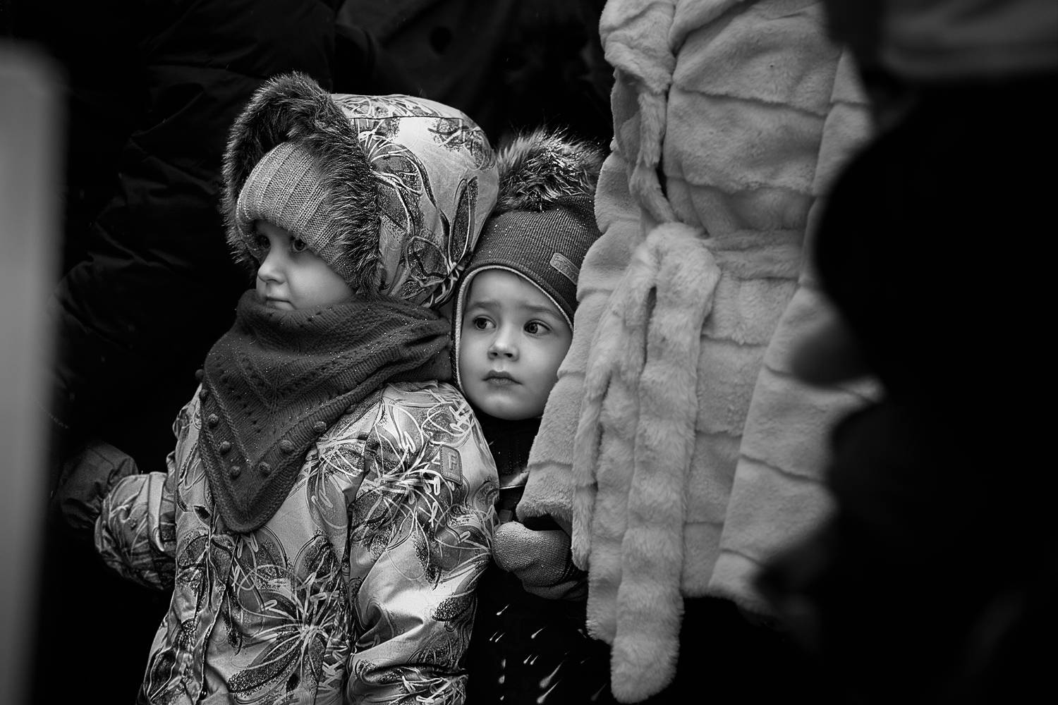 чб фото, зима,стрит фото, дети, уличный детский портрет, Vera Trandina