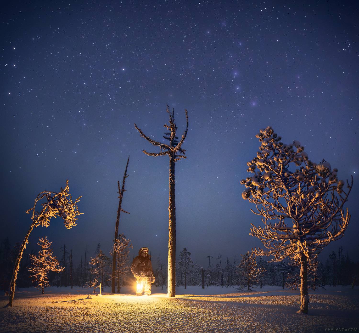 ночь, пейзаж, млечный путь, ночной пейзаж, звезды, snow, winter, снег, зима, лампа, nightscape, starrynight, star, milkyway, person, Чаланов Иван