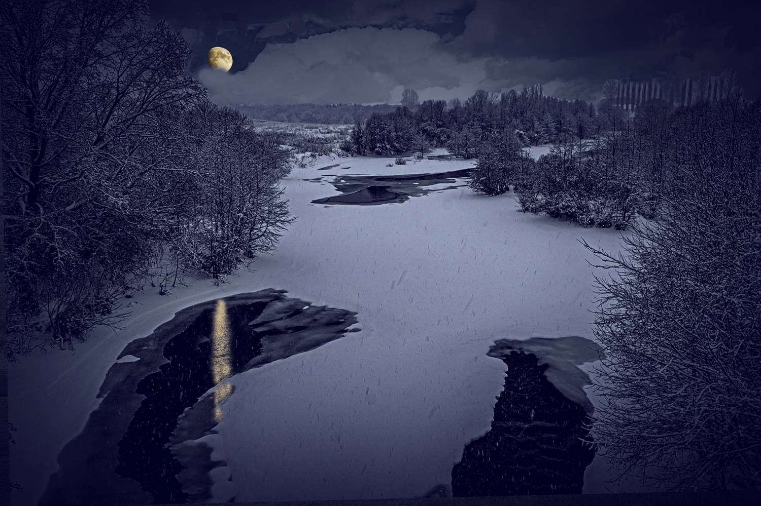 река кшень, зима, ливны, луна, лунная дорожка, январь,, Николай Бологов