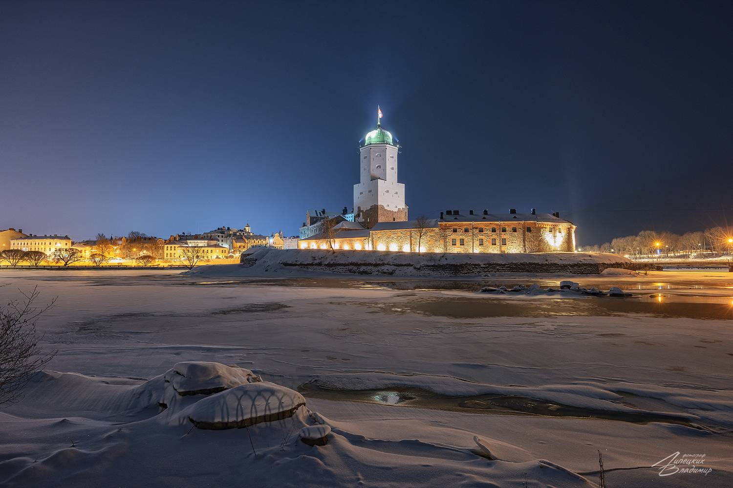 выборг, замок, ночь, подсветка, Липецких Владимир
