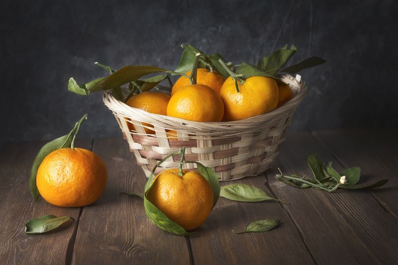 Корзина с мандаринами. фото превью