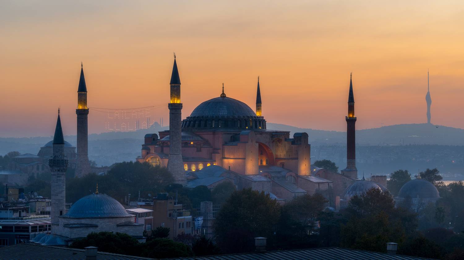 собо́р свято́й софи́и, большая мечеть, айя-софия, стамбул, рассвет, закат, пейзаж, вид, мечеть, осень, краски, Сергей Садов