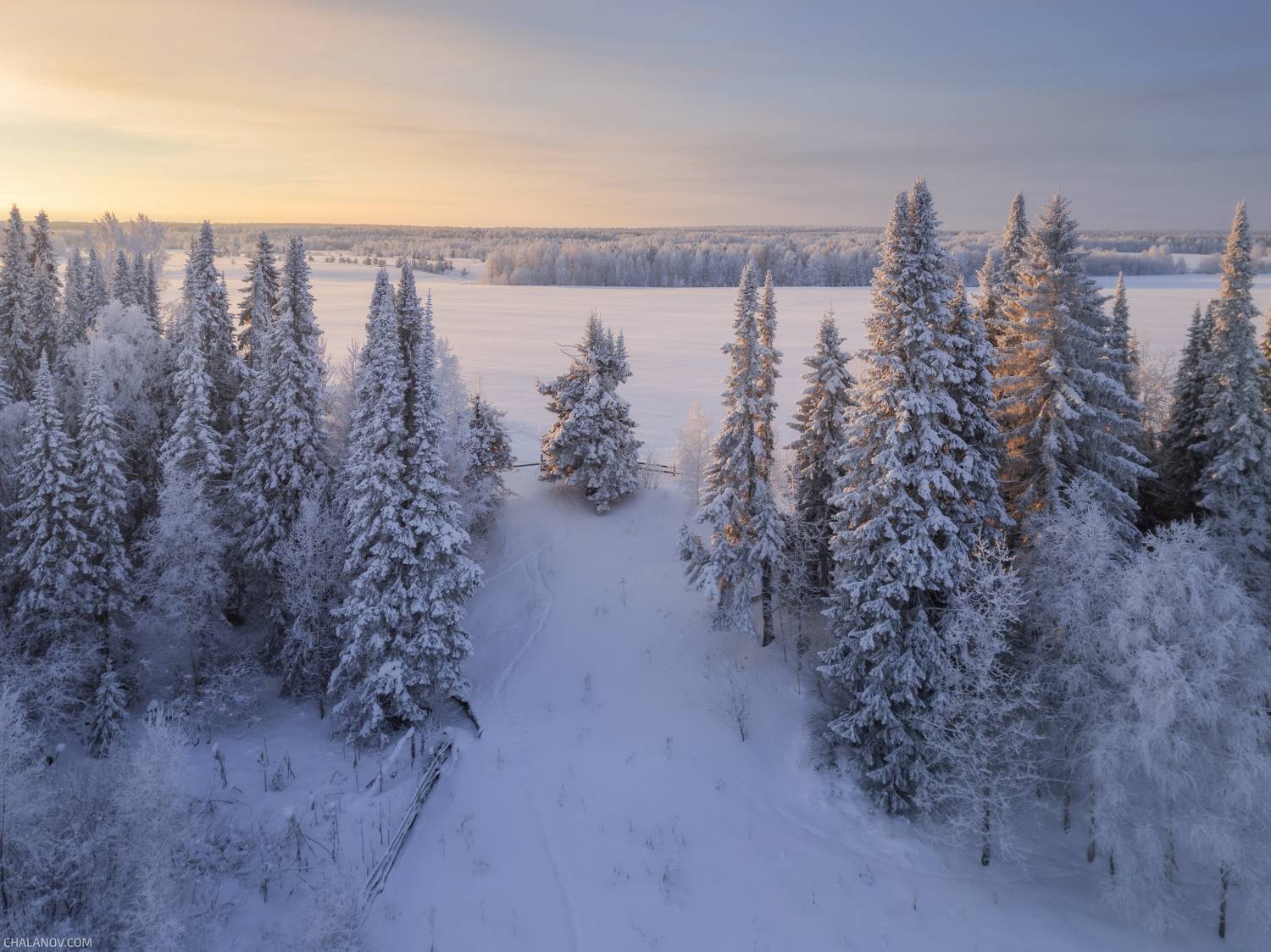 пейзаж, зима, снег, лес, деревья, landscape, woodland, winter, snow, sunset, мороз, коми, закат, frozen, komi, иней, дрон, аэрофотография, drone, Чаланов Иван