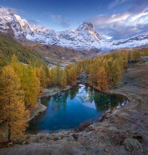 Italy. Lago Blu and Monte Cervino