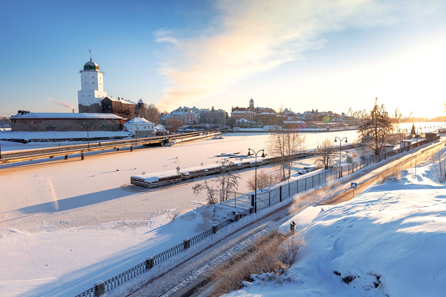 выборг, рассвет, мороз, река, иней, башня олафа, Александр Телешов