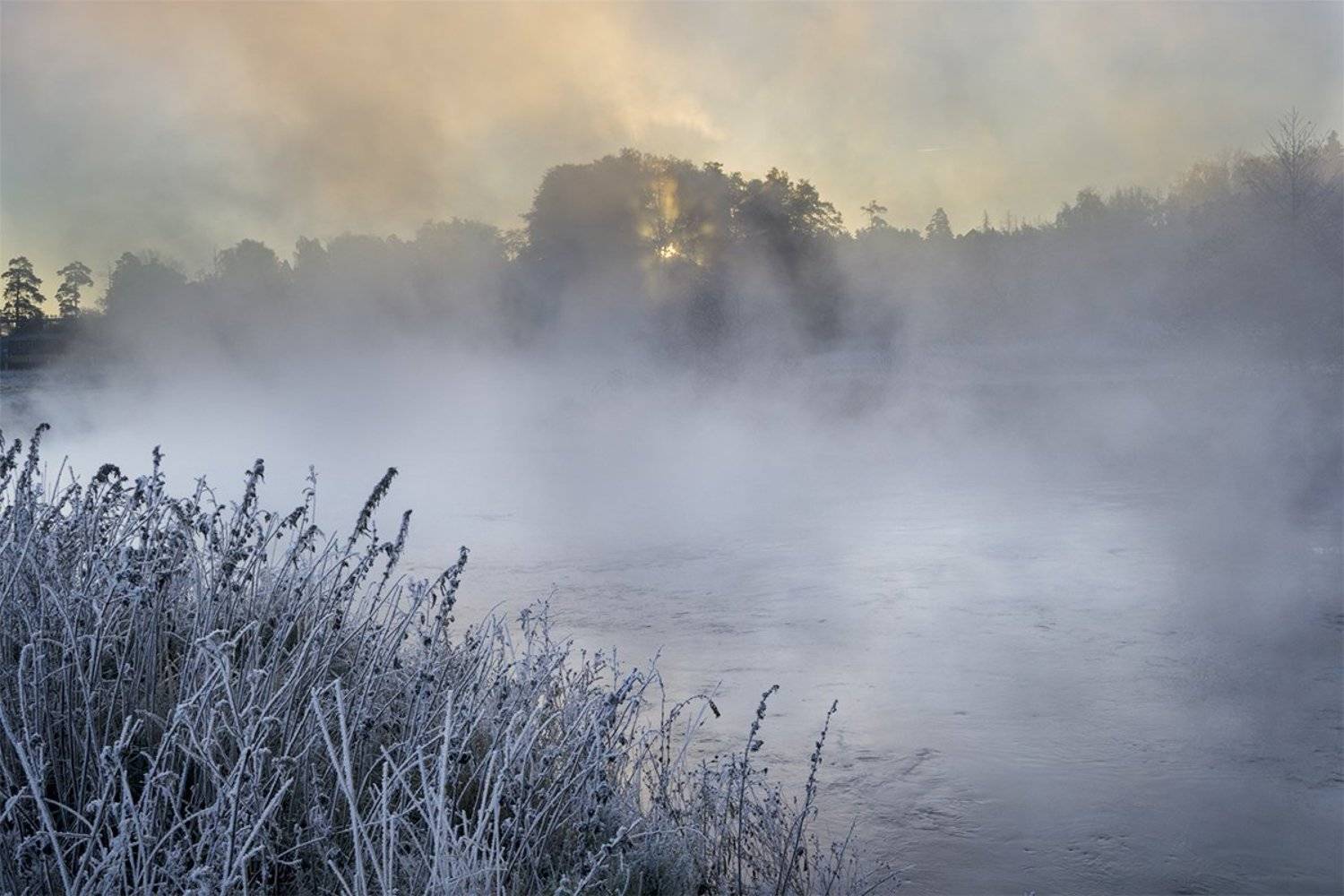 Иней, Осень, Пехорка, Рассвет, Река, Солнце, Утро, Денис Щербак