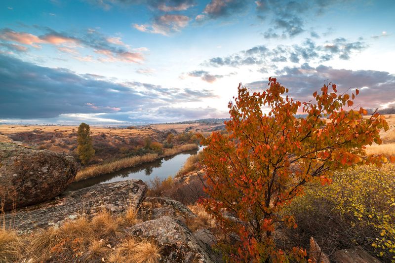 осень, утро, облака, река,  Краски осени фото превью