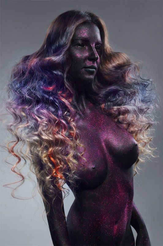 sexy, portrait, girl, mua,makeup, hair, purple, model, black, glitter Darck beauty фото превью