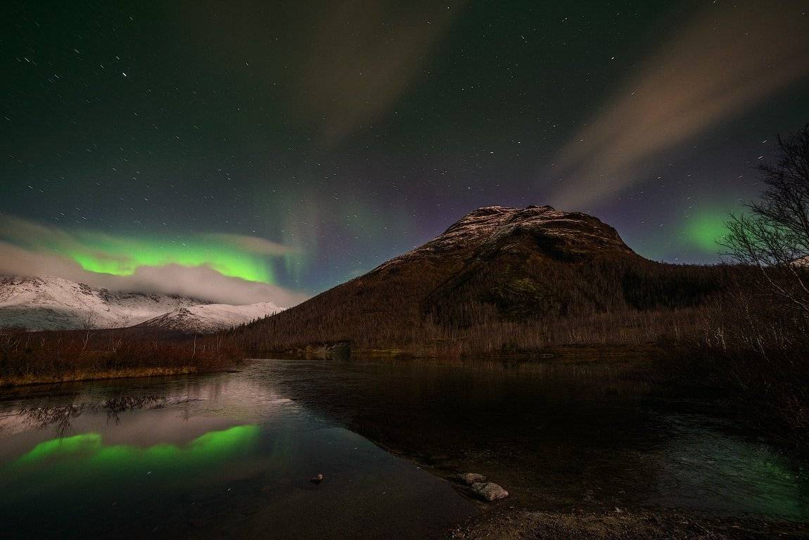 Aurora borealis, Заморозки, Заполярье, Кльский п-ов, Малый вудъявр, Северное сияние, Хибины, Роман Горячий
