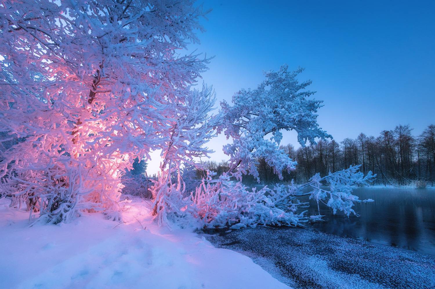 шатура, иней, мороз, ночь, подсветка, Владимир Кириллов