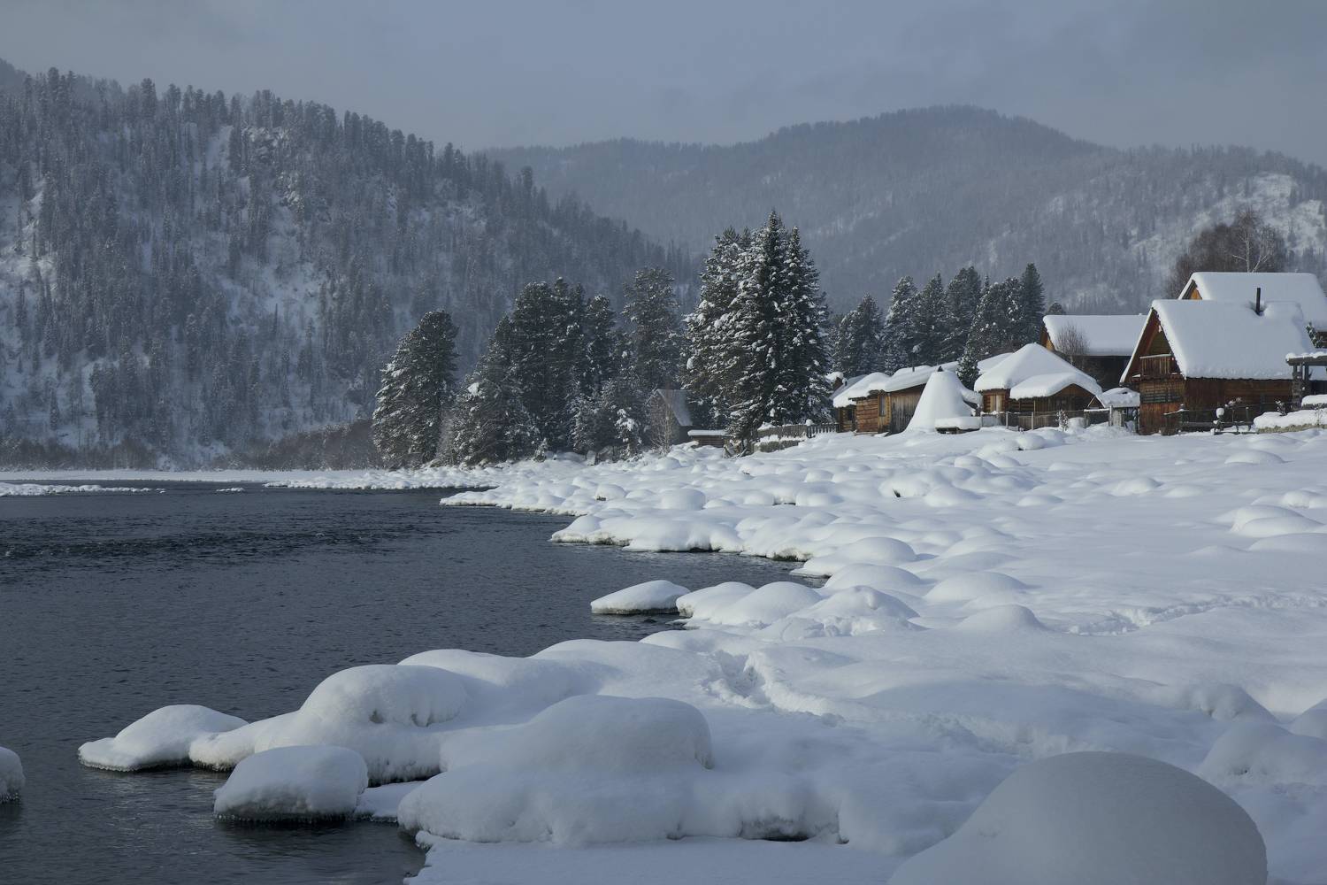 алтай, река, россия, бия, снег, горы, зима, солнечный, берег, камни, течение, поток, склоны, Irina Solonina