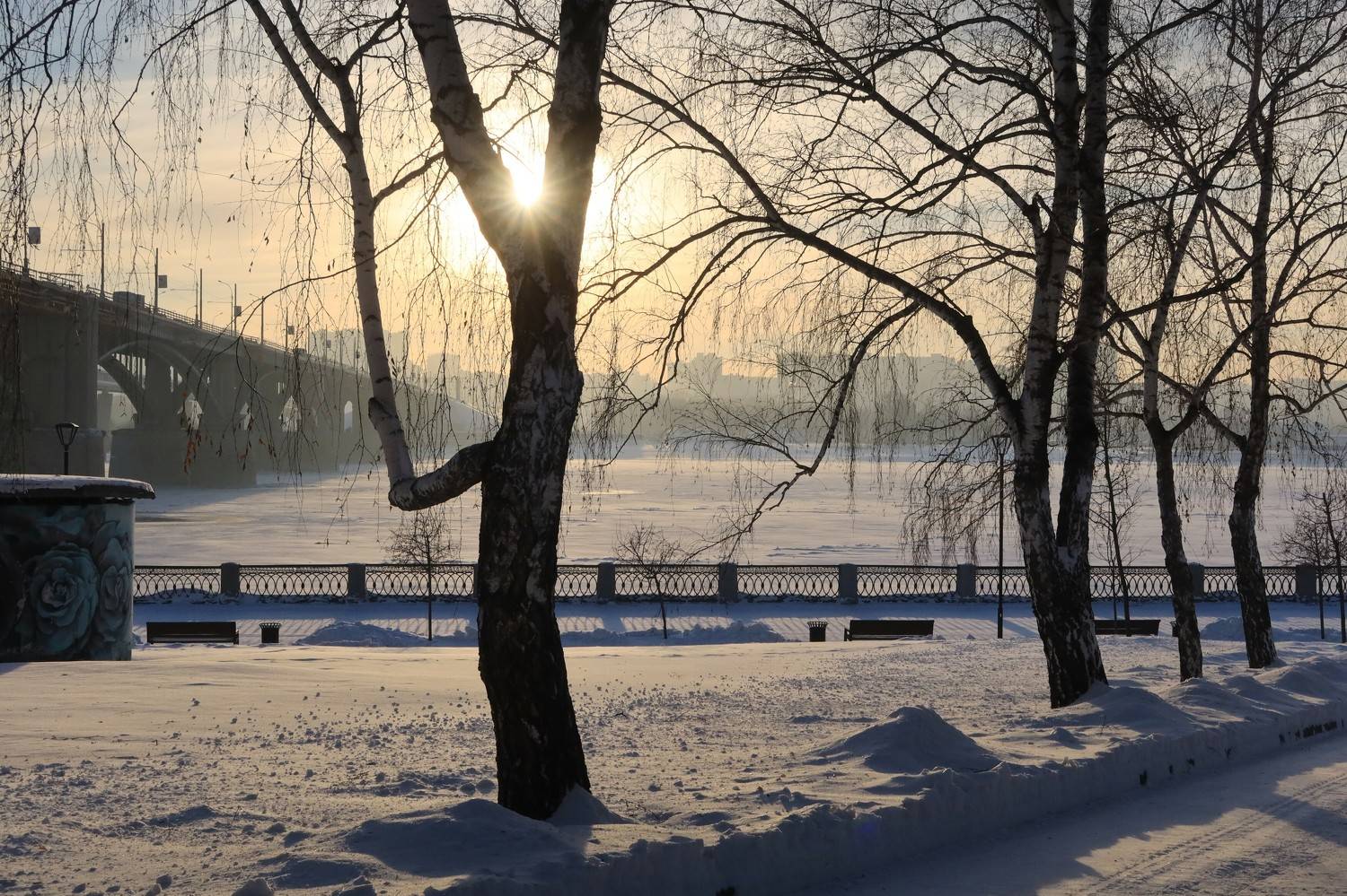 зима,город,закат,солнце,новосибирск,набережная, Козлова Галина