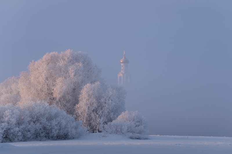 новгородская область, рассвет, январь, волхов, великий новгород Белое утро фото превью