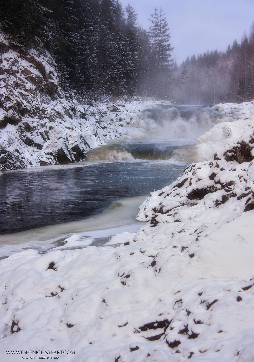 водопад, зима, кивач, карелия, россия, снег, скалы, пейзаж, Пшеничный Андрей