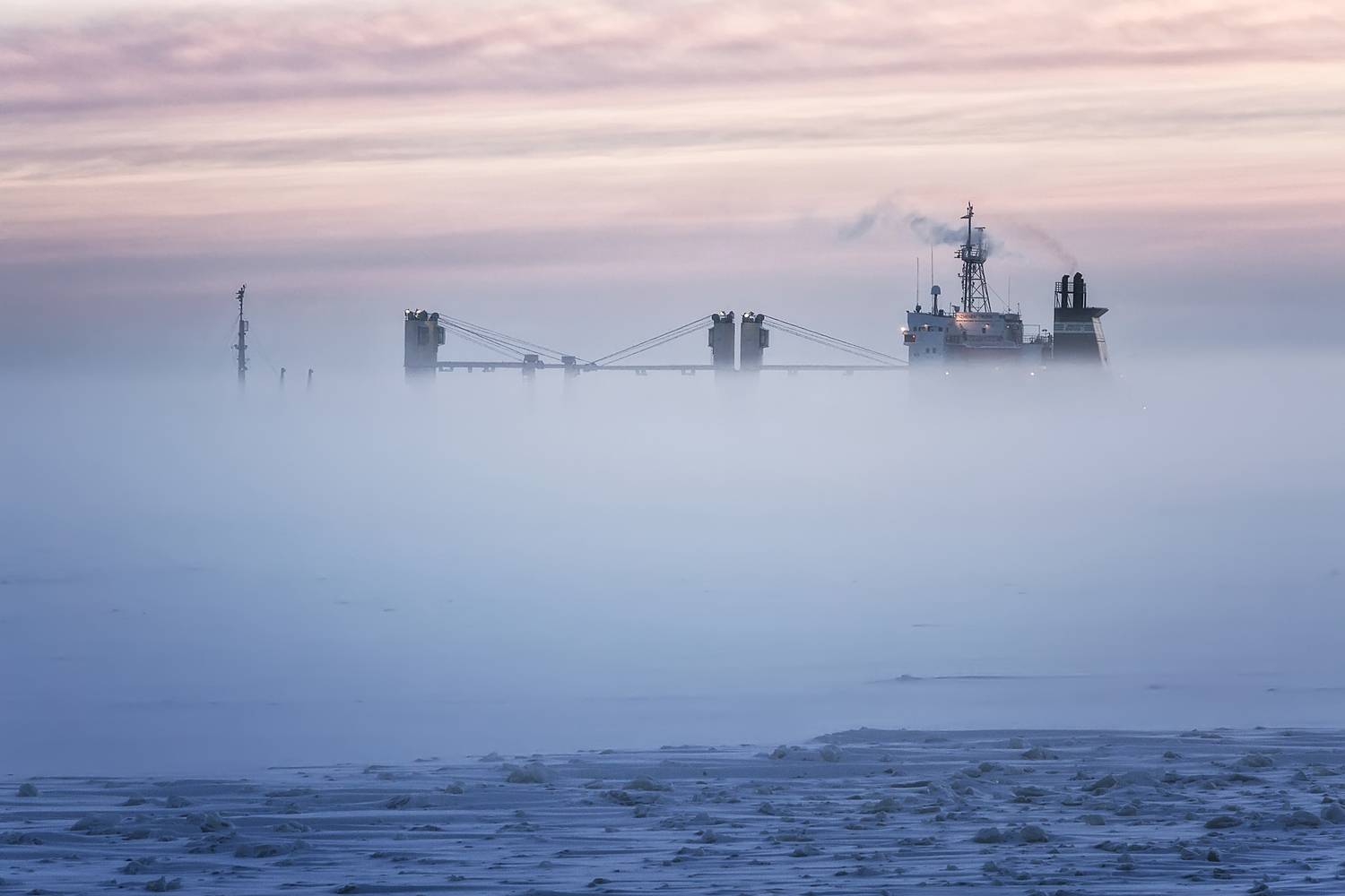 зима, мороз, снег, туман, берег, корабль, река, северная, двина, архангельск, Вера Ра