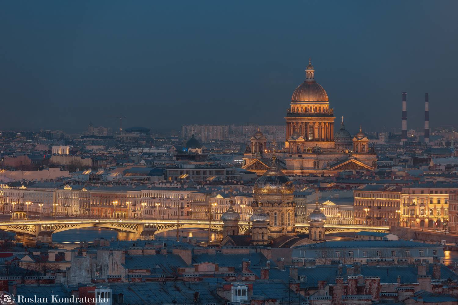 санкт-петербург, прострел, заход луны, исаакиевский собор, казанский собор, невская ратуша, церковь успения пресвятой богородицы, Кондратенко Руслан