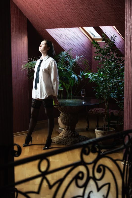 портрет, женский портрет, цвет, люди, галстук, рубашка, чулки,  *** фото превью