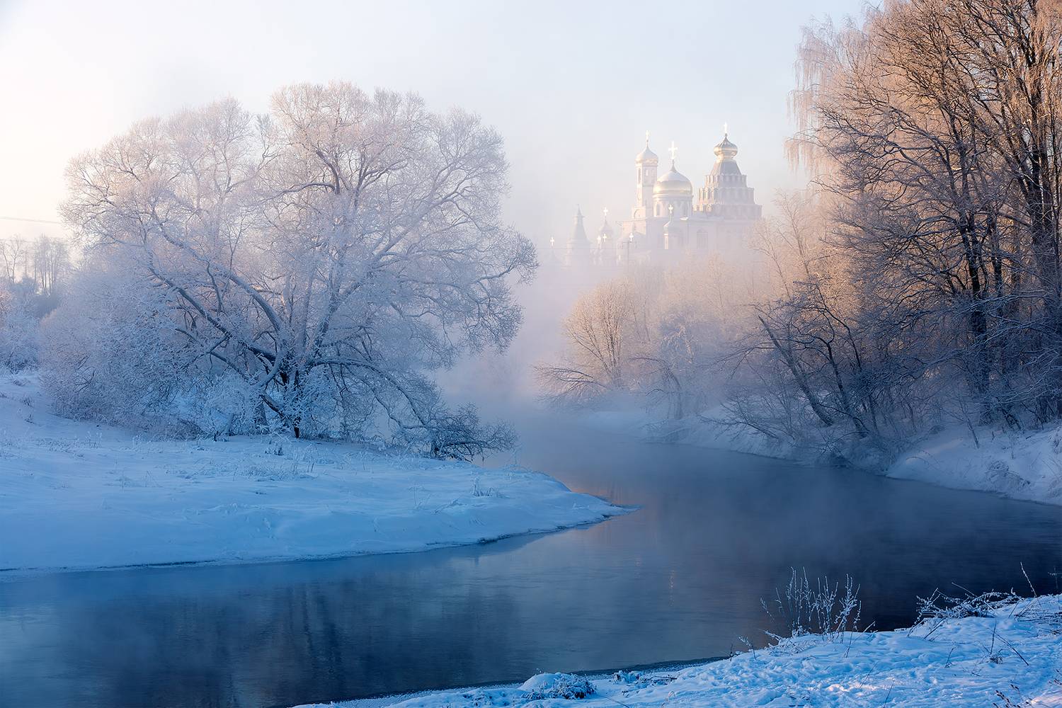 истра, рассвет, мороз, река, туман, иней, храм, подмосковье, новый иерусалим, Александр Телешов