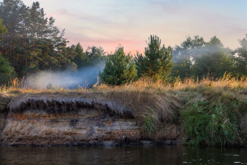 лето, вечер, река, берег, Вечерело на берегу фото превью