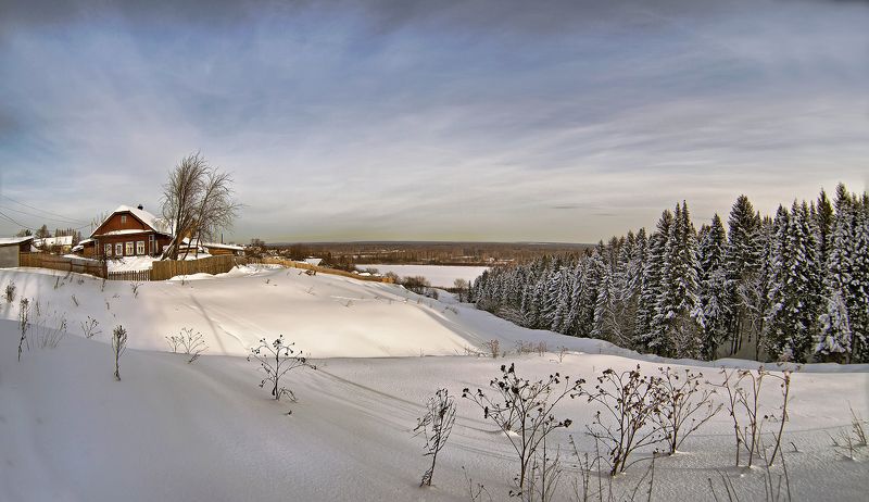 природа, зима, пейзаж, снег, лес, деревня Деревенский пейзаж фото превью