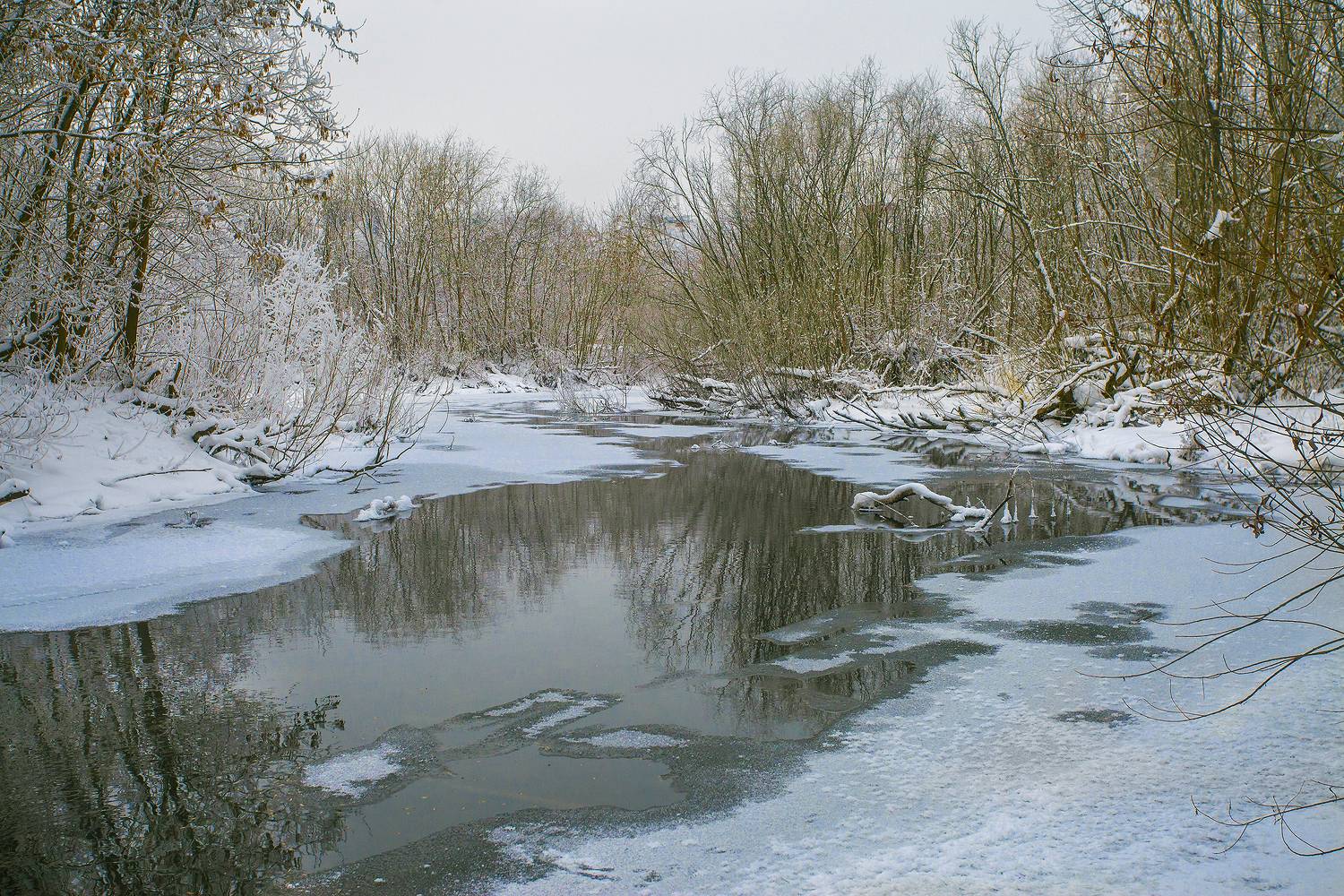 река, зима, снег, оттепель, Широких Александр