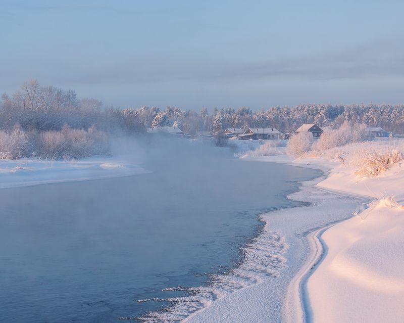зима вечер река белая холуница Морозный вечер в Белой Холунице фото превью