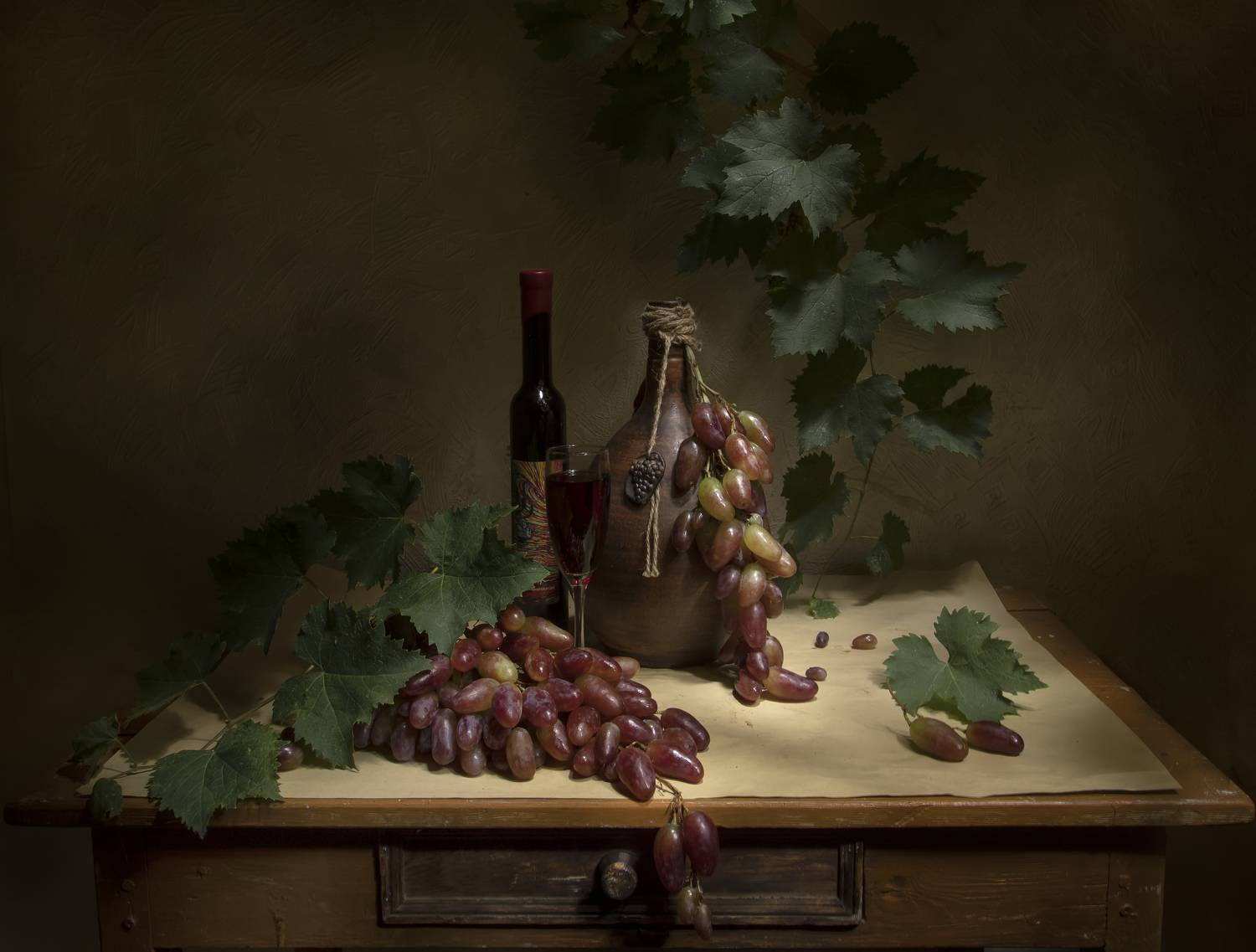 натюрморт, вино, виноград, Феденкова Татьяна