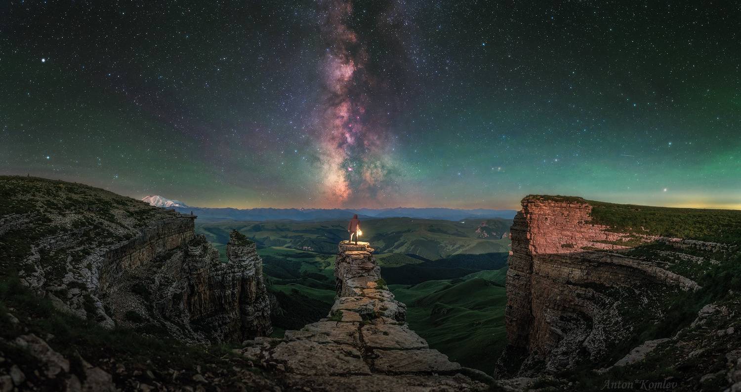 бермамыт, кавказ, ночь, звезды, млечный путь, свечение атмосферы, эльбрус, Комлев Антон