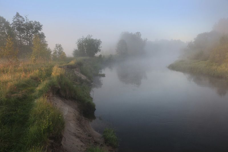 Неман, рассвет, туман Раніца фото превью