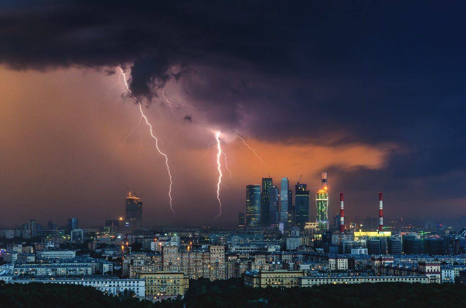 город, гроза, молния, москва, москва-сити, небо, Игорь