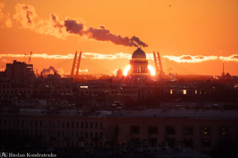 санкт-петербург, закат, исаакиевский собор, прострел, вантовый мост, зсд, time blending, композитная фотография Вид с гостиницы \