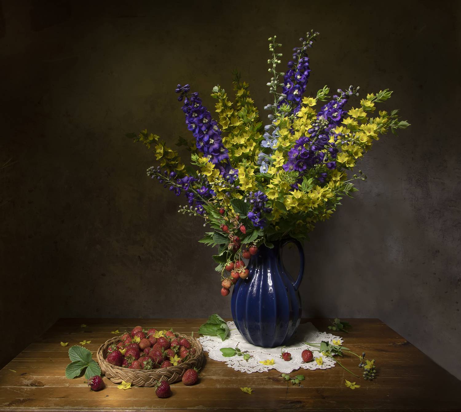 натюрморт, клубника, дельфиниум, вербейник, Феденкова Татьяна
