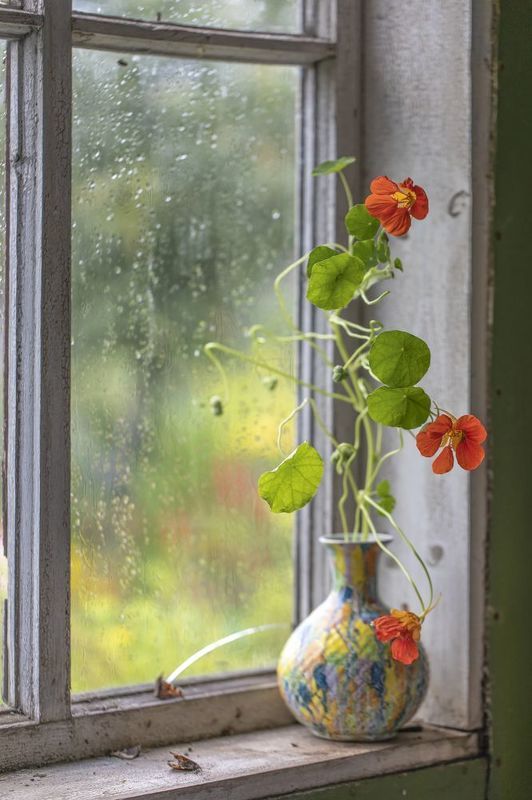 натюрморт, окно, настурция На старом окне... фото превью