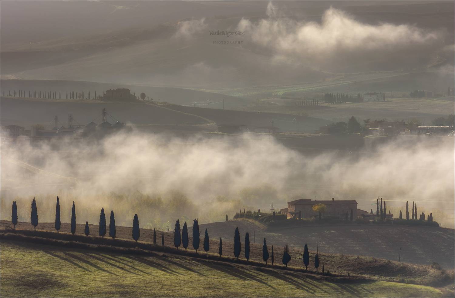 italy,san quirico d \\\' orcia,italia,туман,италия,тоскана,pienza,кипарис,toscana,осень,tuscany,cipressi,belvedere,пьенца,тени, Гори Василий