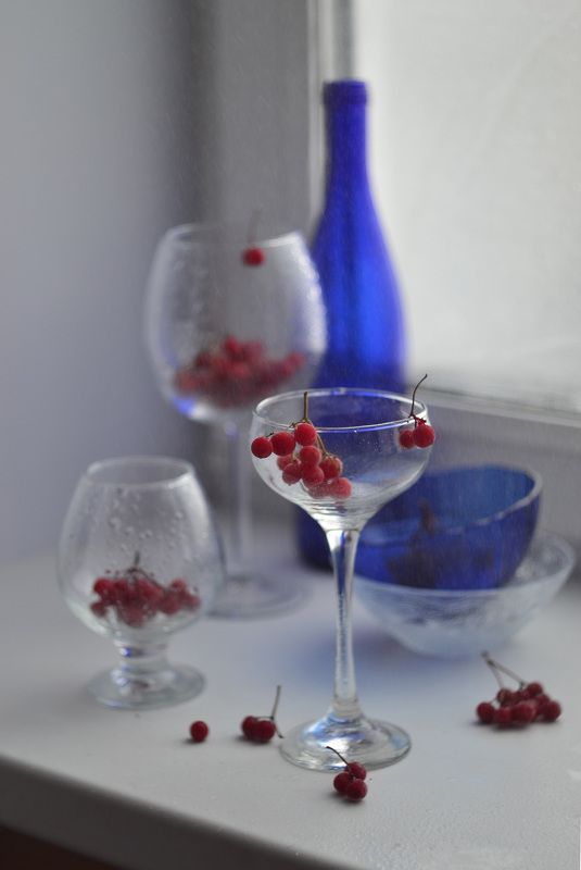 С замороженной калиной и синей бутылкой. фото превью