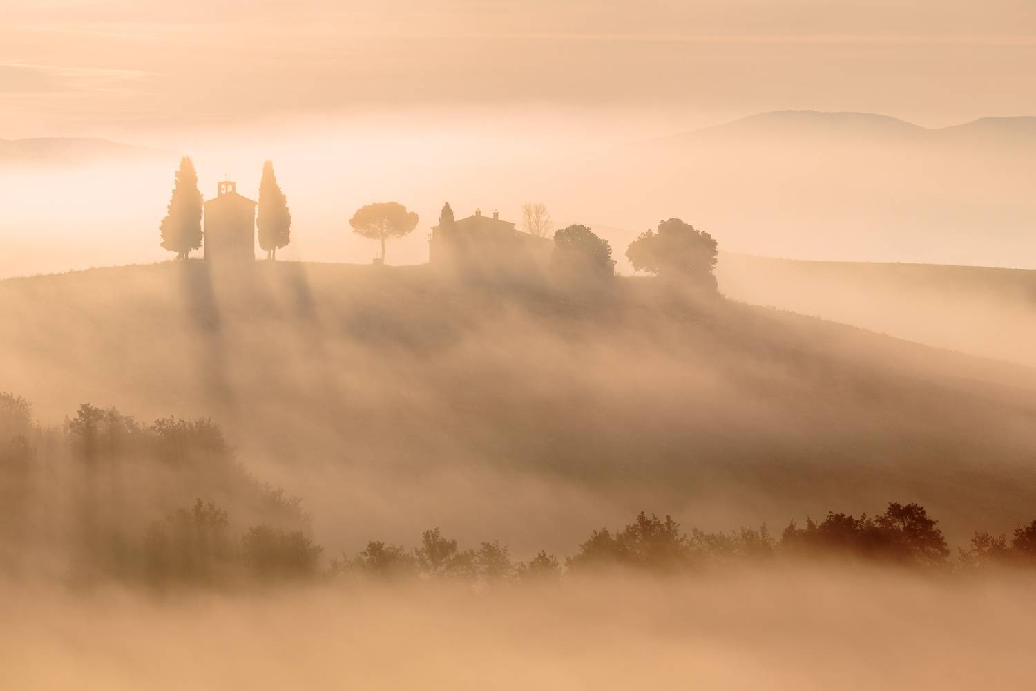рассвет пейзаж туман солнце лучи свет утро, Калашников Максим