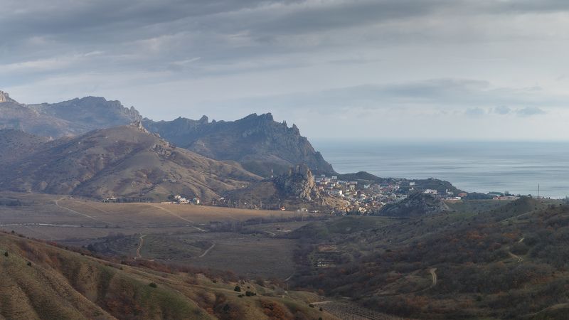 крым, карадаг, горы, море, пляж. Карадаг, Курортное, январь. фото превью