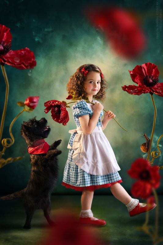 дети, девочка, сказка, арт, артфотография, цифроваяфотография, коллаж, цифровоеискусство, детскийпортрет, постановочнаяфотография, собака, животные Путешествие в страну Оз фото превью