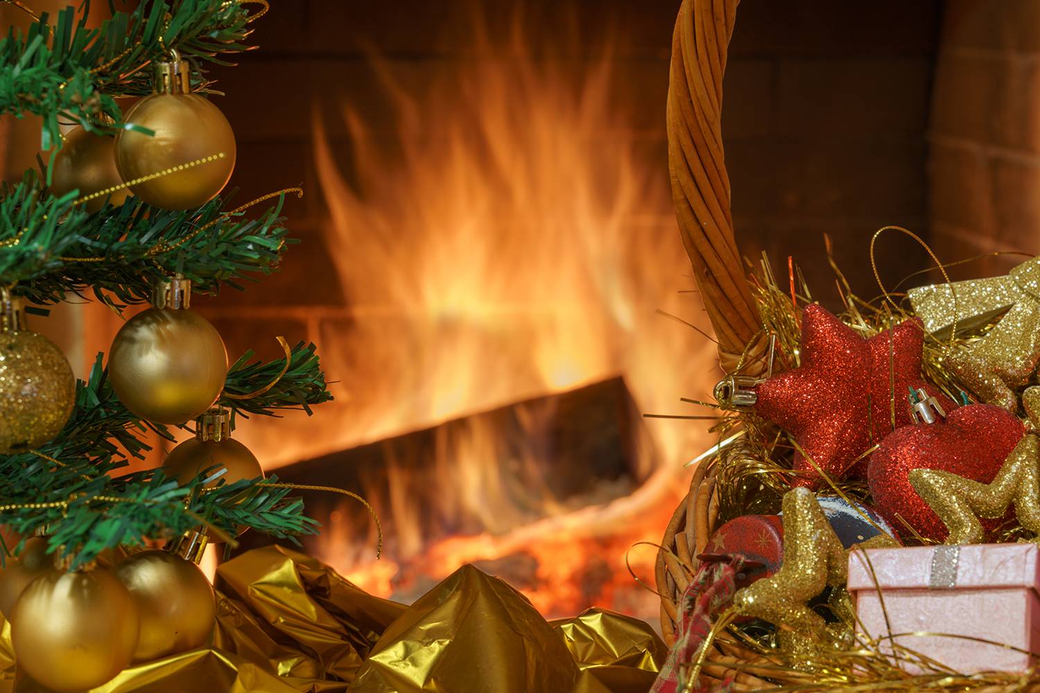 Новый год, Рождество, елка, камин, Лариса Дука
