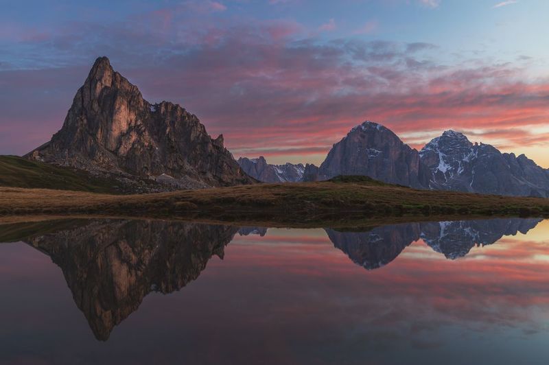 dolomites, mountains, pond reflection, reflection, lake, ragusela, ra gusela, south tyrol Pond Reflection on Passo di Giau, Dolomites фото превью