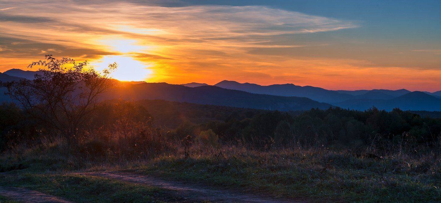 Закат, Мезмай, Осень, Природа, Олег Скан