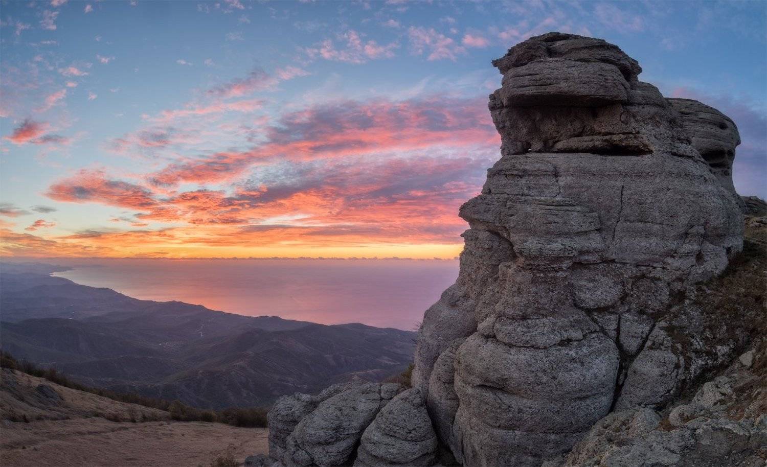 Гора, Демерджи, Крым, Море, Облака, Природа, Рассвет, Пеккер Сергей