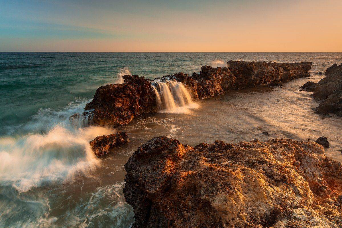 Crete, Greece, Lee, Sokol, Sunrise, Sunset, Waves, Łukasz Sok&oacute;ł