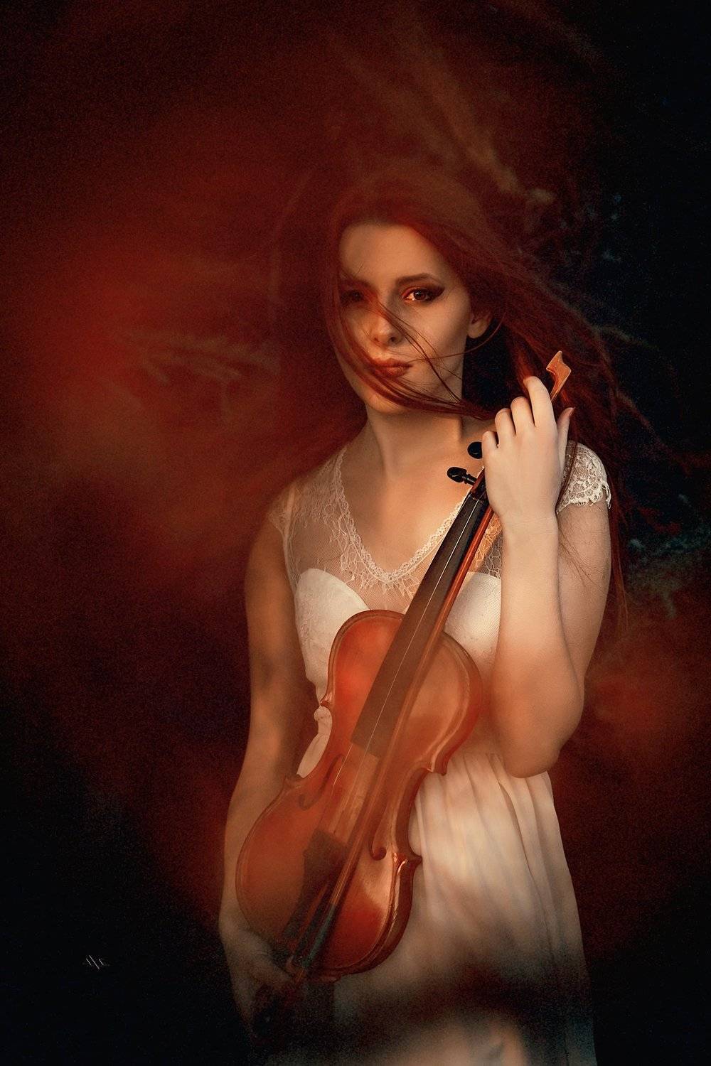 Emotion, Portrait, Red, String, Tear, Toning, Violin, Woman, Руслан Болгов (Axe)