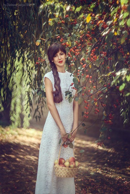 Девушка, Осень, Яблоки ... фото превью