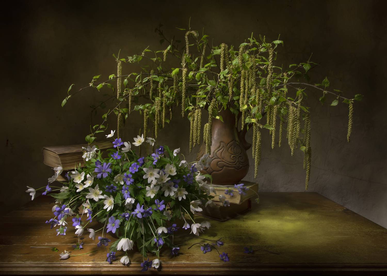 натюрморт, береза, ветреница, подснежники, Феденкова Татьяна